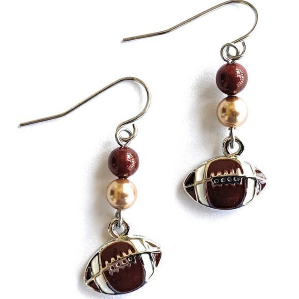 Football Dangle Earrings Burgundy Gold Womens Girls Sports Jewelry Gifts
